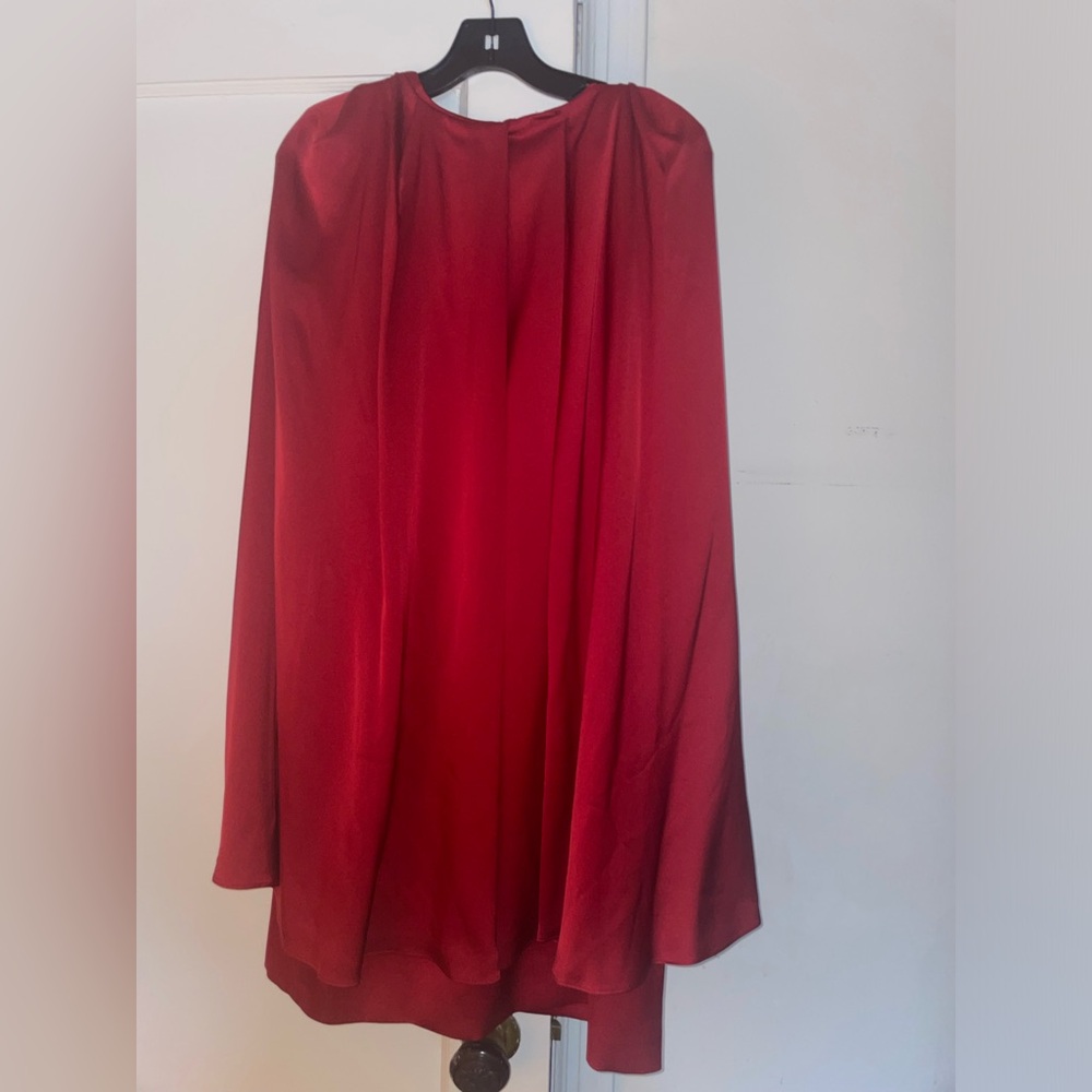 Alexander McQueen red silk cape cocktail dress